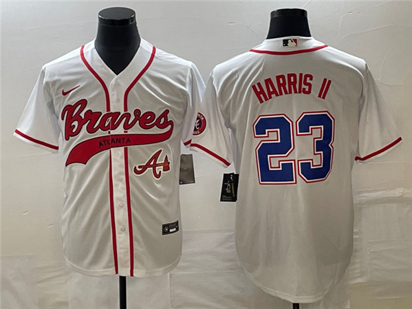 Men's Atlanta Braves #23 Michael Harris II White Cool Base With Patch Stitched Baseball Jersey